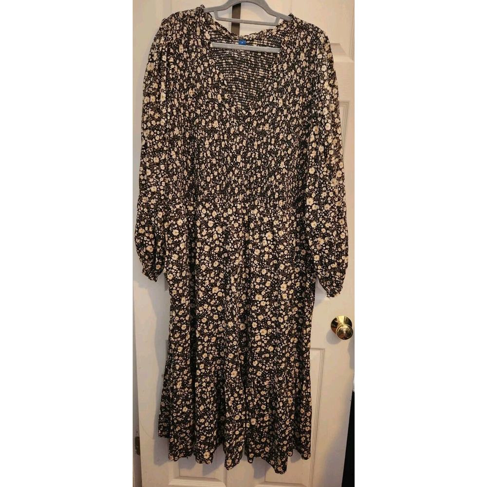 Old Navy Womens Plus 4X Floral Smocked Maxi Dress Long Sleeve Pockets V Neck NWT